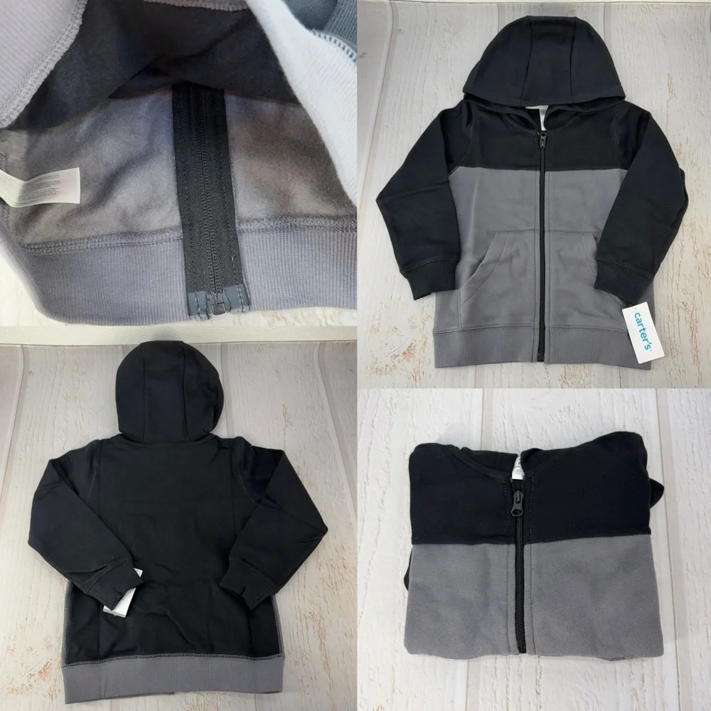 🧥 Carter’s Toddler Boys Zip-Up Hoodie – Black & Gray‎